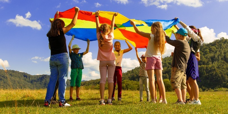 Children and parachute